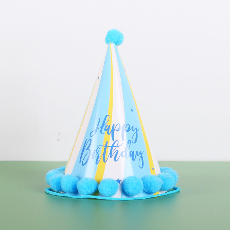 Pom Pom Birthday Party Hats, Colorful Paper Cone Hat for Kids Baby Birthday Party Decor