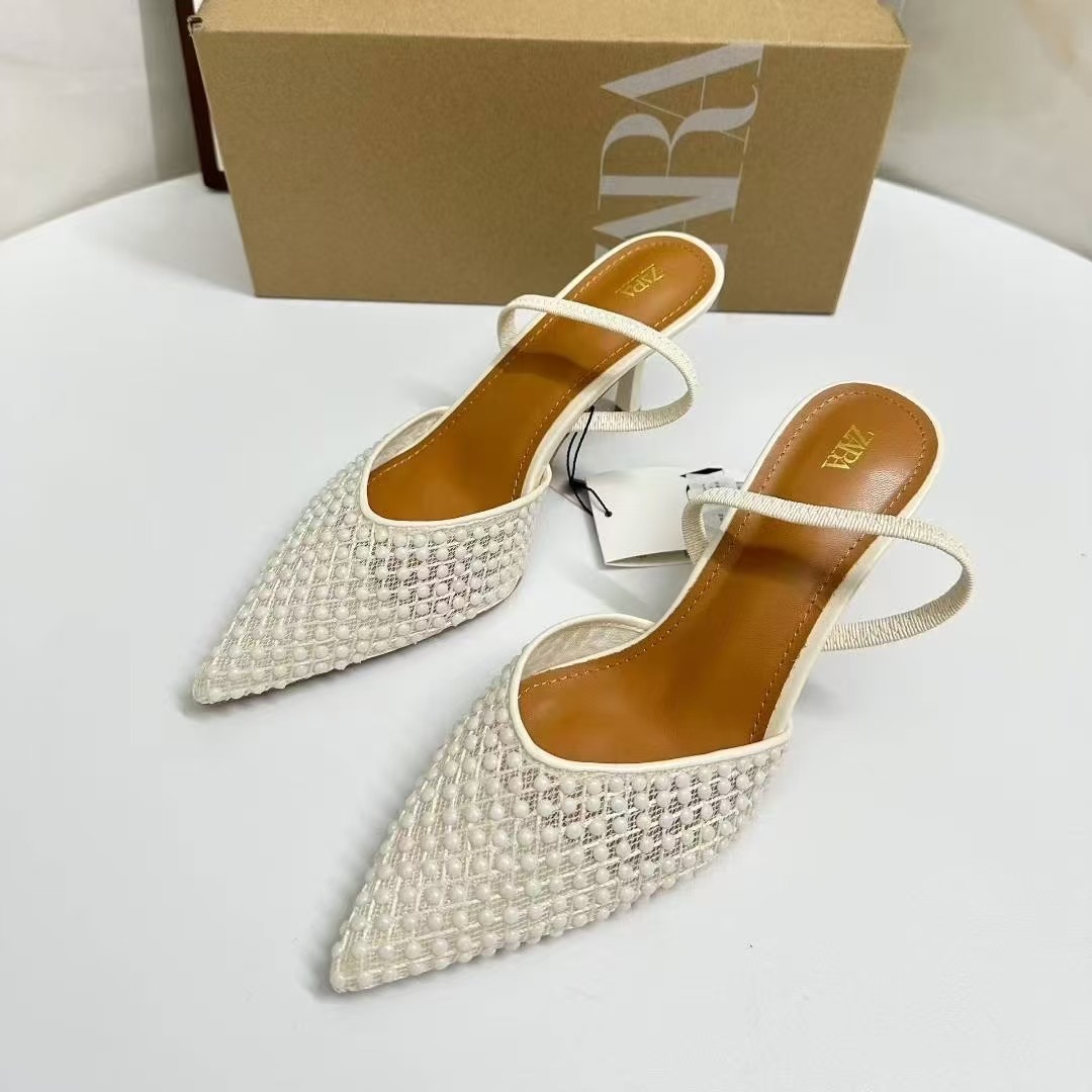 Pointed Toe Rhinestone Slingback High Heels Women Hollow Mesh Back Strap Slip On Stiletto Party Dress Pumps