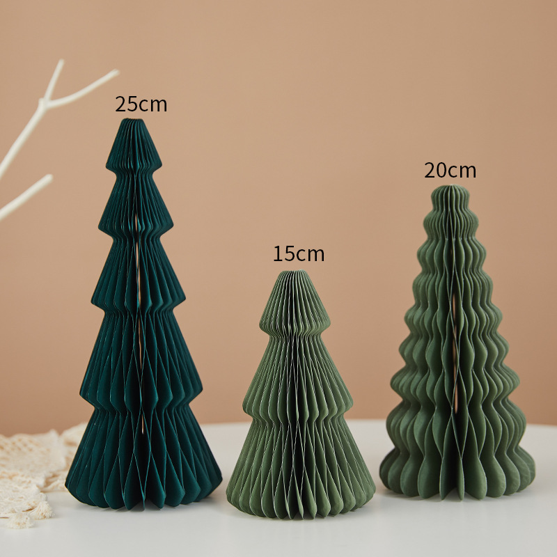 3 Sizes Paper Honeycomb Christmas Tree Tabletop Ornament Set Foldable Honeycomb Xmas Tree Desktop Centerpiece Holiday Party Decor