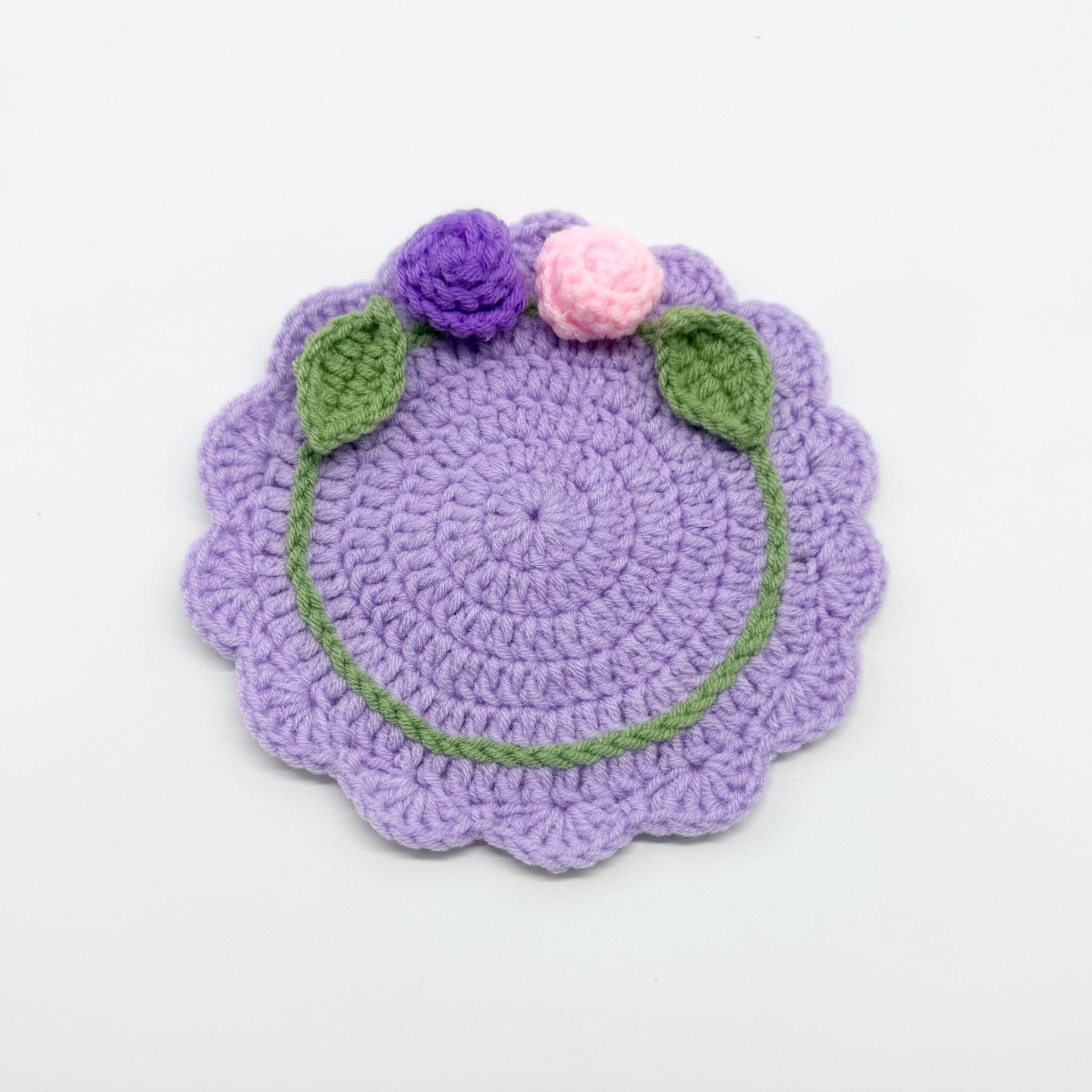 Handmade Crochet Flower Coaster Rose Lily Tulip Cup Pad Table Decor