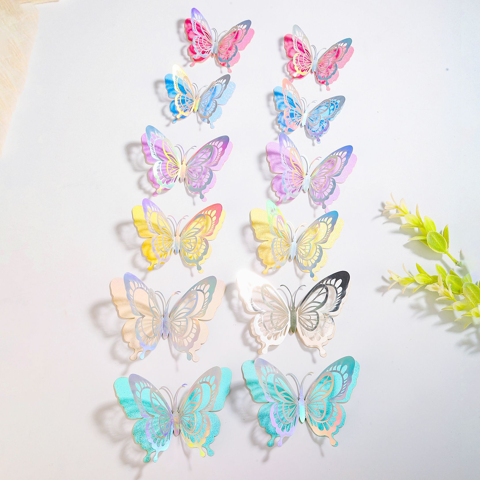 Layered Metallic Butterflies: Whimsical Decor for Your Wall & Cakes, 12-Piece Colorful Set