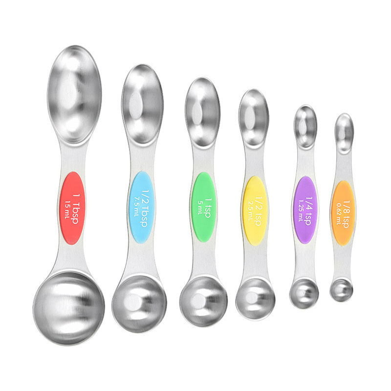 Magnetic Measuring Spoons Set of 9 Dual Sided Stainless Steel Measuring Spoons Stackable Nesting Tablespoon Teaspoon, Fits in Spice Jars, for Dry or Liquid Ingredients