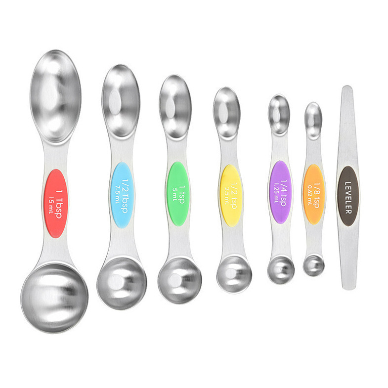 Magnetic Measuring Spoons Set of 9 Dual Sided Stainless Steel Measuring Spoons Stackable Nesting Tablespoon Teaspoon, Fits in Spice Jars, for Dry or Liquid Ingredients