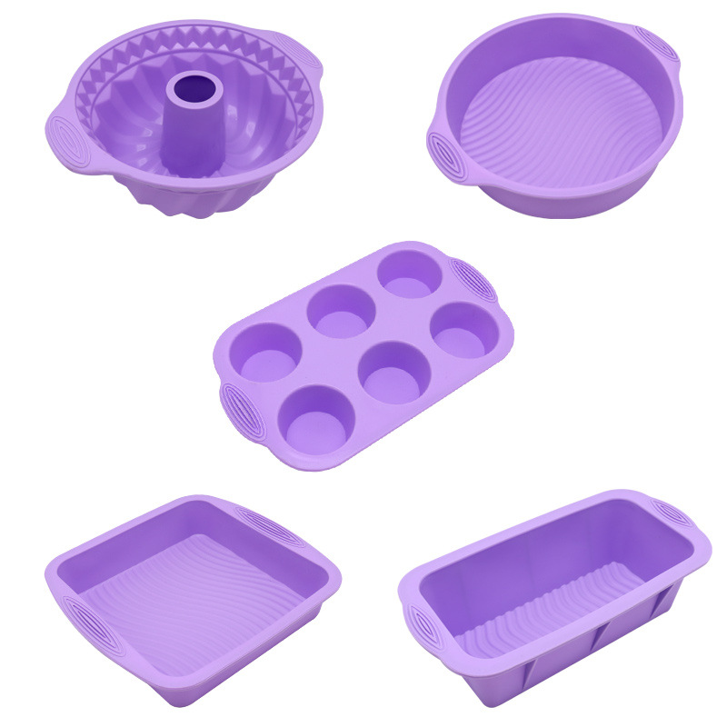 Silicone Baking Mold Set Non-Stick Food Grade Bakeware Kit Including Loaf Pan, Bundt Cake Mold, Muffin Tray for Bread Cake Baking Oven Use