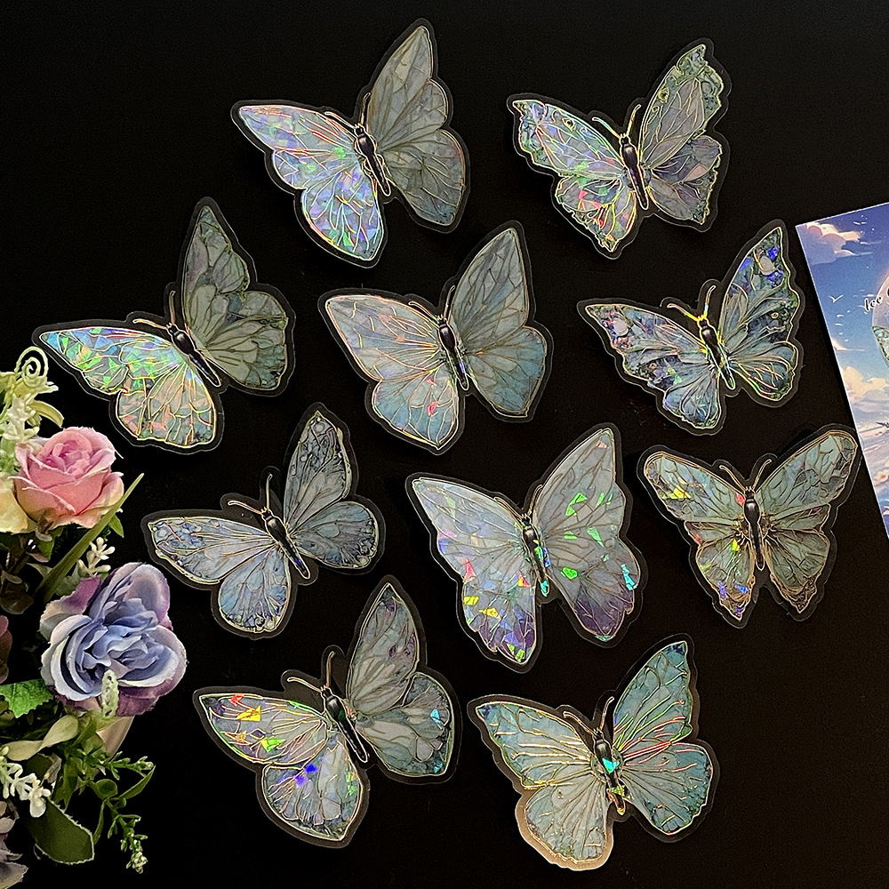 Iridescent Holographic Crystal Butterfly Stickers - Ethereal Rainbow Magic for Crafts & Decor