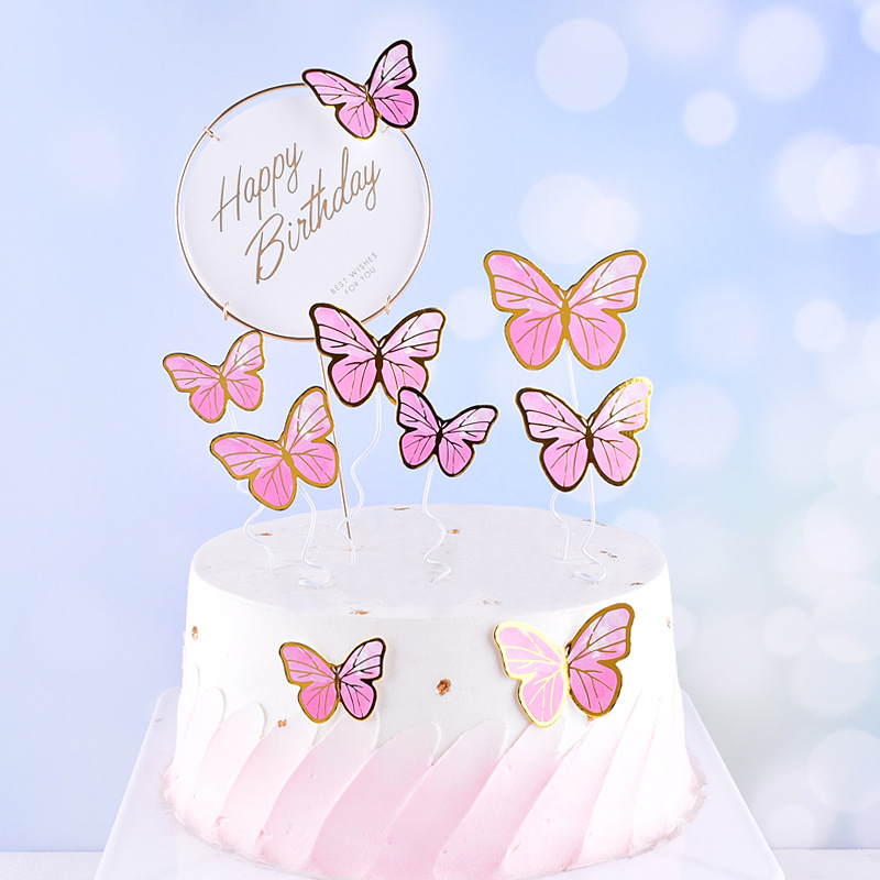 DIY Colorful Glittering Gold-Foil Butterflies & Wave Flags - Baking Toppers for Birthday Cakes, Perfect for Decorating Internet-Famous Dessert Tables