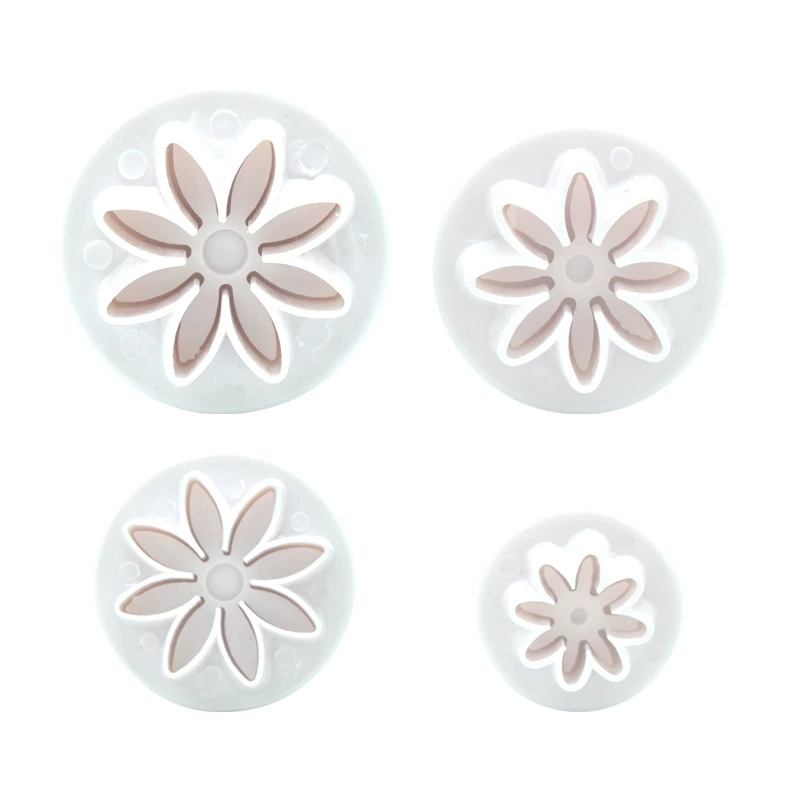 4Pcs Daisy Flower Spring Plunger Cutter Set - Plastic Fondant & Cookie Molds for Baking