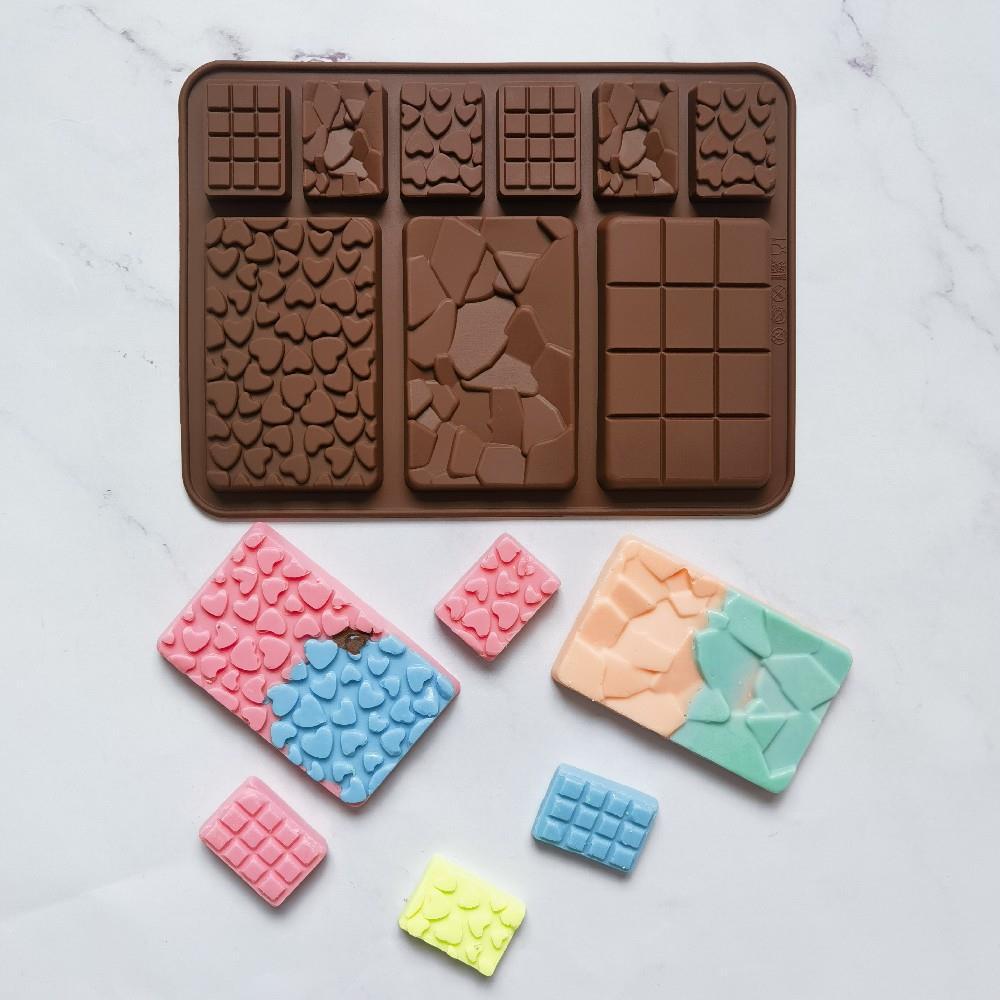 DIY Silicone Chocolate Bar Molds - Building Block & Geometric Pattern Molds for Fondant, Cake Decorating & Baking