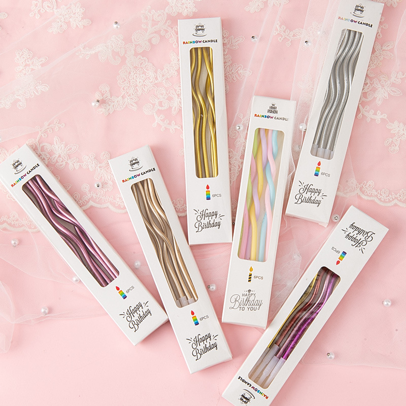 Creative Bent Cake Candles | Electroplated 5-Color Vintage Candle Toppers | Birthday Party Dessert Table Decoration