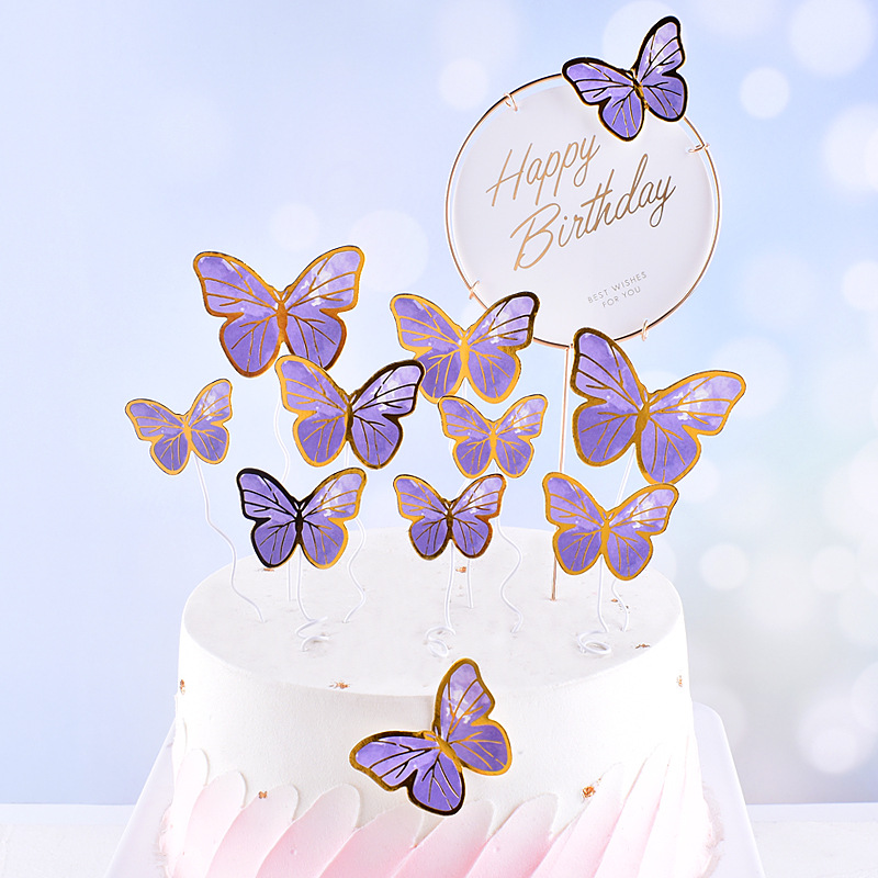 DIY Colorful Glittering Gold-Foil Butterflies & Wave Flags - Baking Toppers for Birthday Cakes, Perfect for Decorating Internet-Famous Dessert Tables