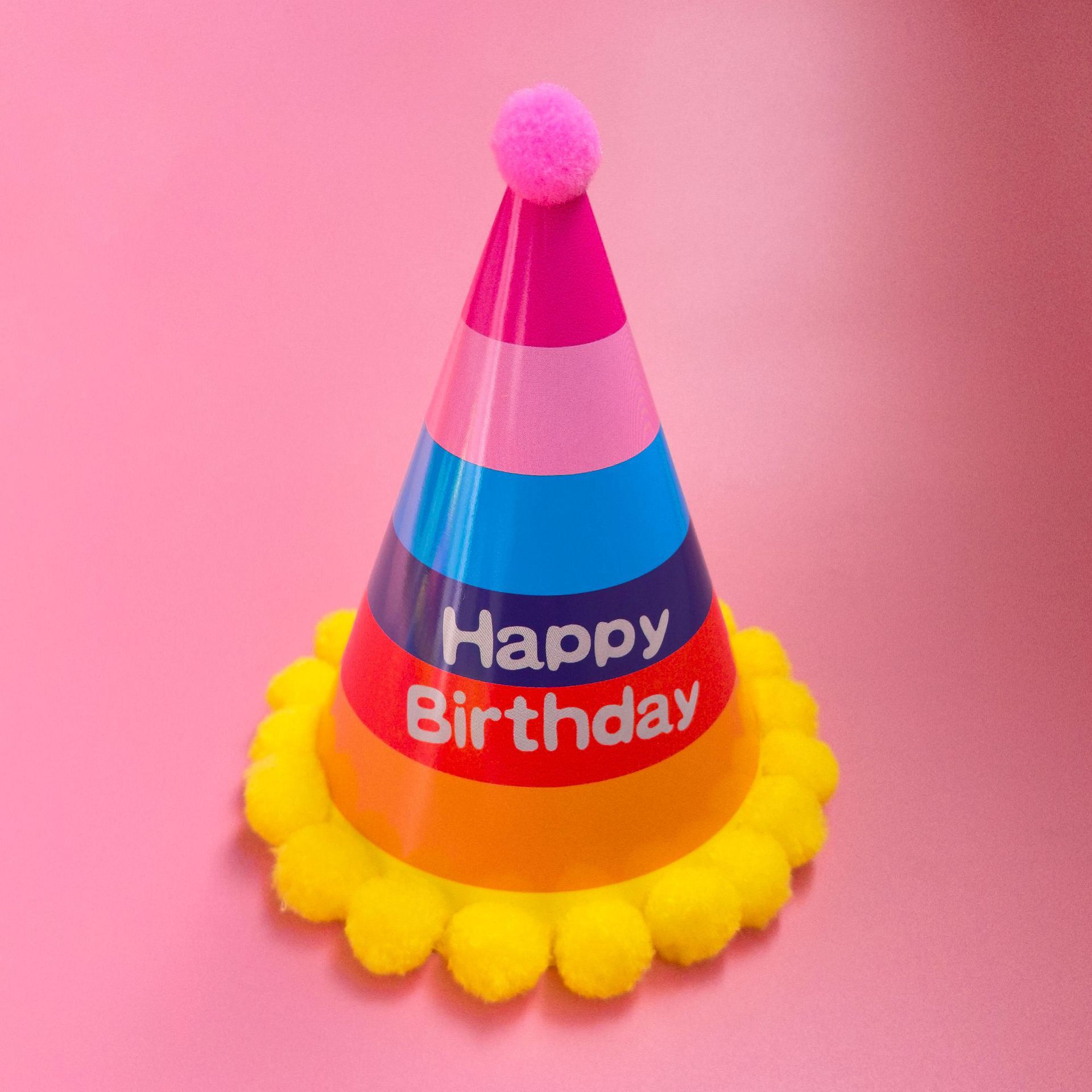 Pom Pom Birthday Party Hats, Colorful Paper Cone Hat for Kids Baby Birthday Party Decor