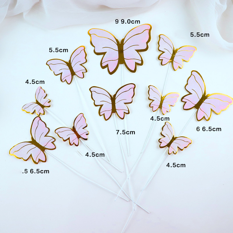 DIY Colorful Glittering Gold-Foil Butterflies & Wave Flags - Baking Toppers for Birthday Cakes, Perfect for Decorating Internet-Famous Dessert Tables