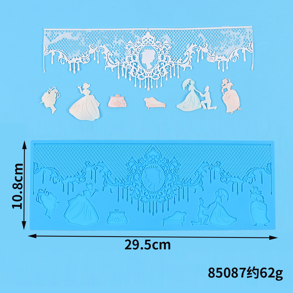 Lace Silicone Fondant Mold, Wedding Cake Border Decorating Tool, Hollow Pattern Chocolate Lace Mat for Dessert Edging