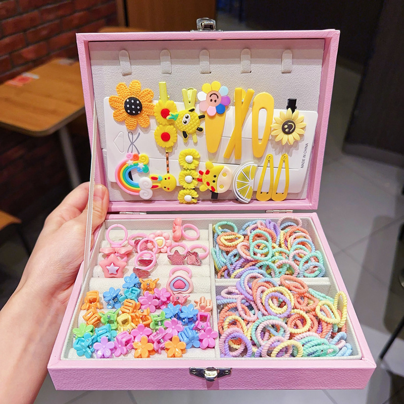 Kids Hair Accessories Gift Set Clips Ties Headbands Princess Jewelry Box for Girls Birthday