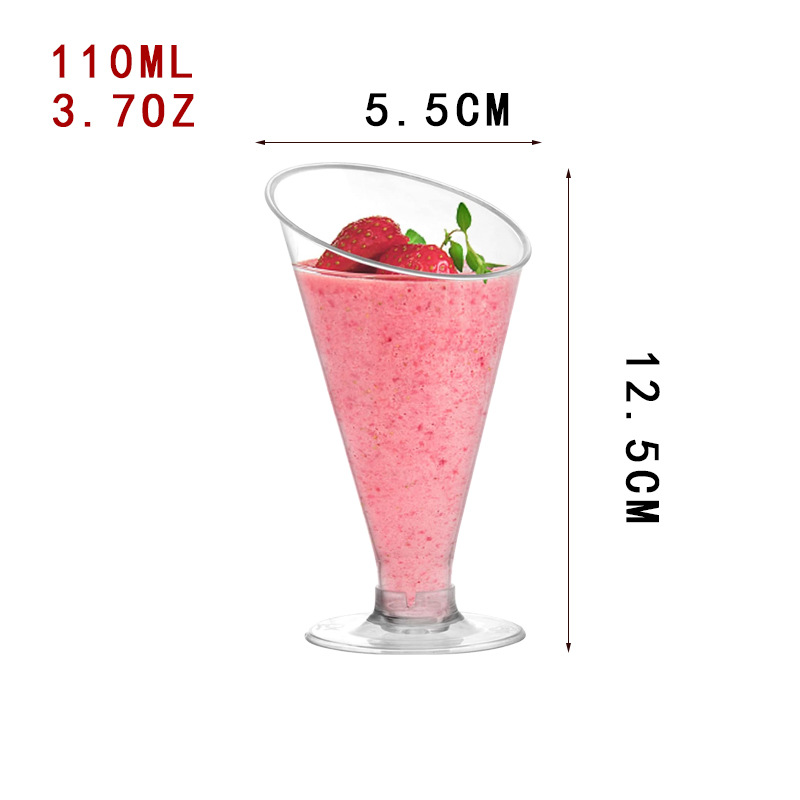 Disposable Plastic Trapezoidal Dessert Cups Gold Mousse Cup Ice Cream Cup Parfait Cup Chocolate Dessert Cup with Spoons