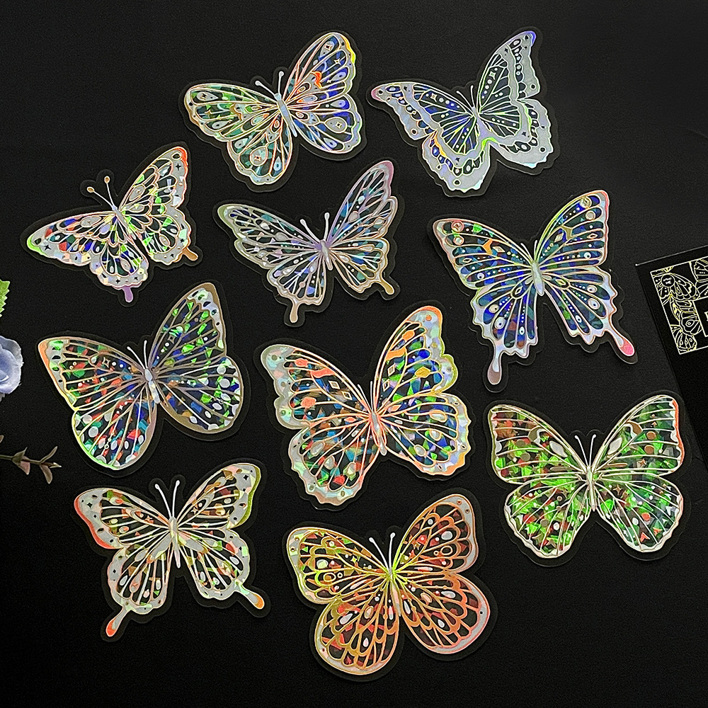 Rainbow Holographic Butterfly Stickers with Gold Foil: Iridescent Decor for Crafts & Journals