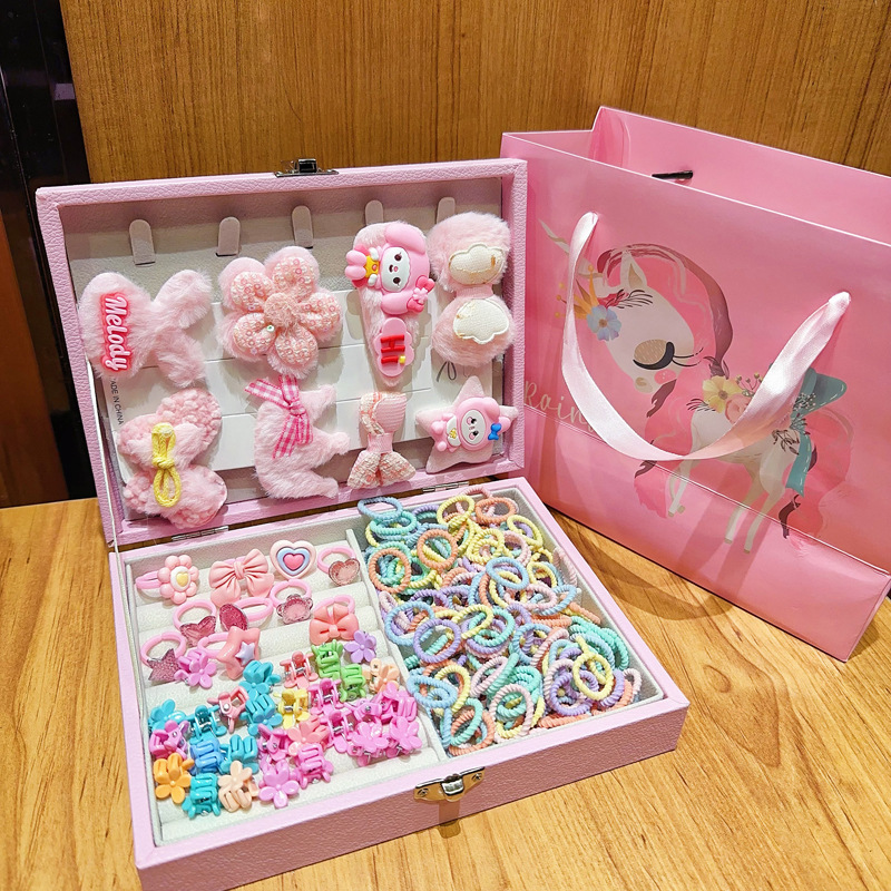 Kids Hair Accessories Gift Set Clips Ties Headbands Princess Jewelry Box for Girls Birthday