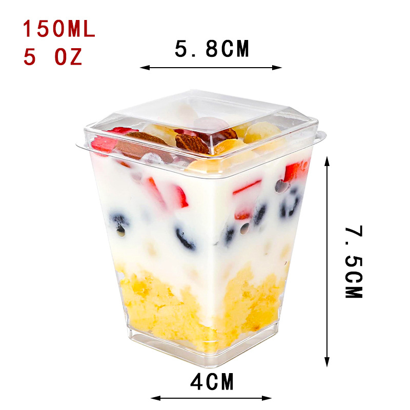 Disposable Plastic Trapezoidal Dessert Cups Gold Mousse Cup Ice Cream Cup Parfait Cup Chocolate Dessert Cup with Spoons