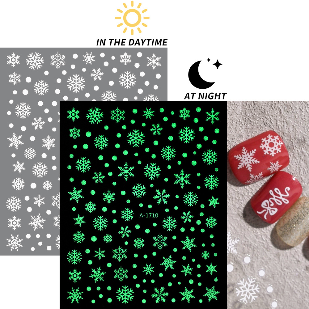 小红书爆款圣诞雪花美甲贴纸镭射银白色雪花麋鹿圣诞节指甲装饰贴