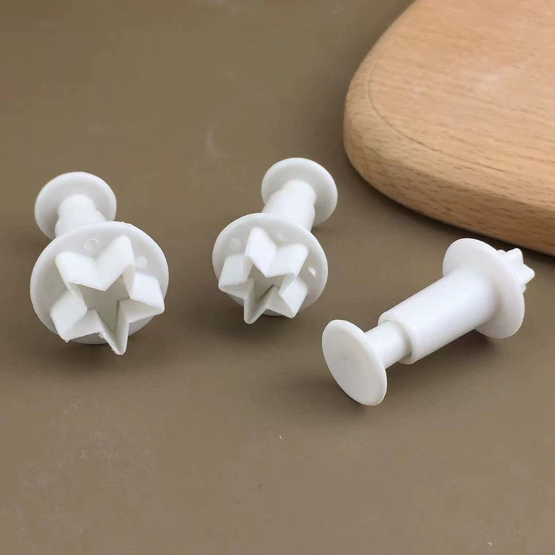 3Pcs Star Shape Spring Plunger Cutter Set - Plastic Fondant & Cookie Baking Molds