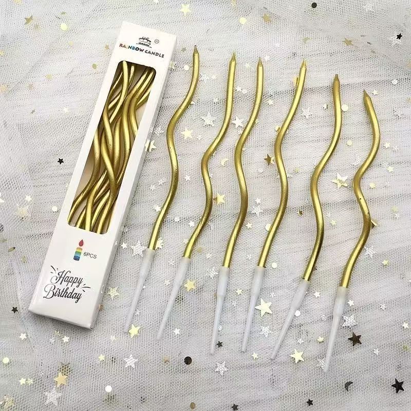 Creative Bent Cake Candles | Electroplated 5-Color Vintage Candle Toppers | Birthday Party Dessert Table Decoration