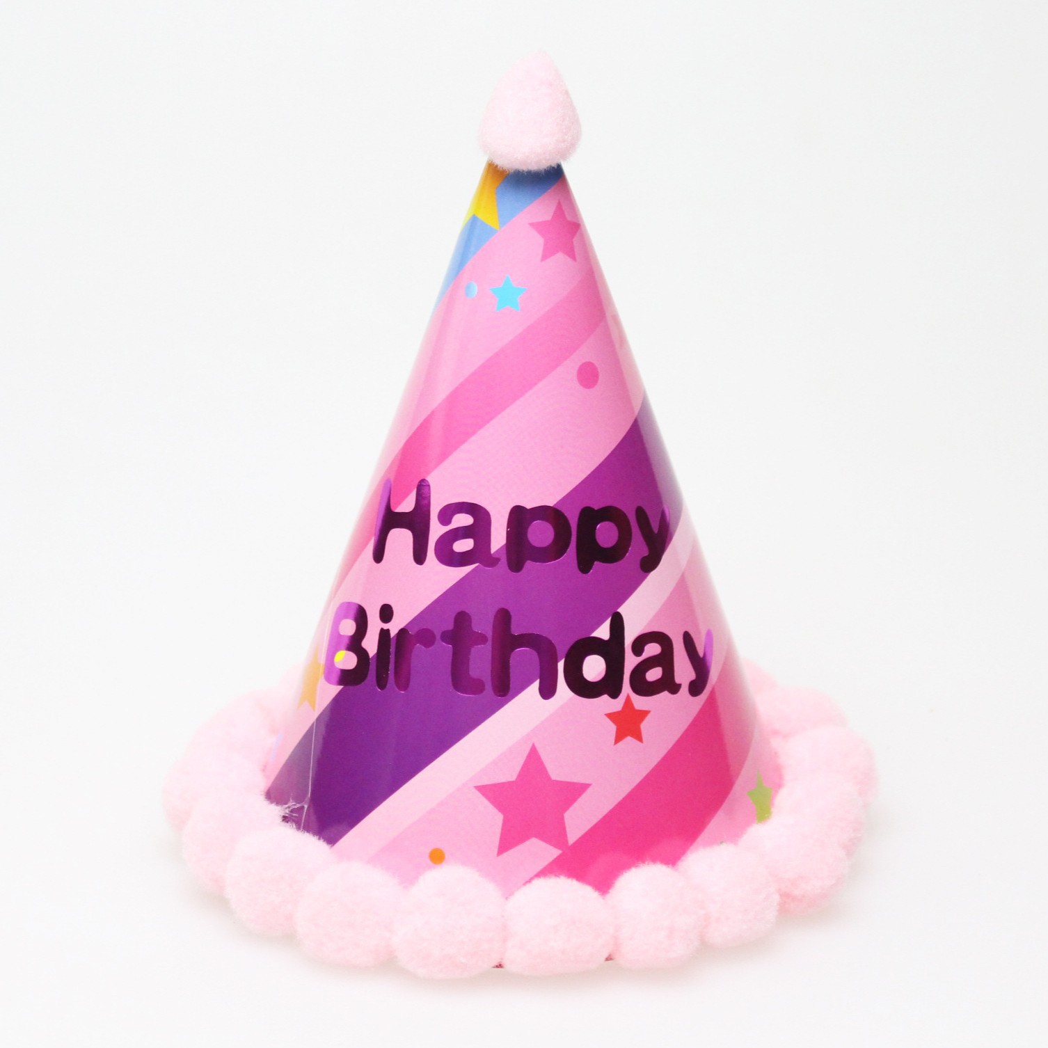 Pom Pom Birthday Party Hats, Colorful Paper Cone Hat for Kids Baby Birthday Party Decor