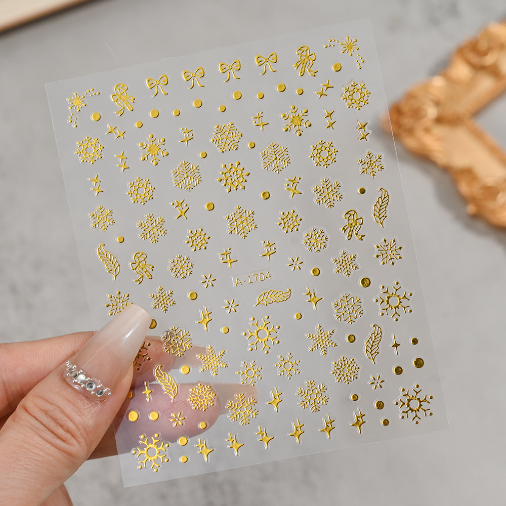 小红书爆款圣诞雪花美甲贴纸镭射银白色雪花麋鹿圣诞节指甲装饰贴