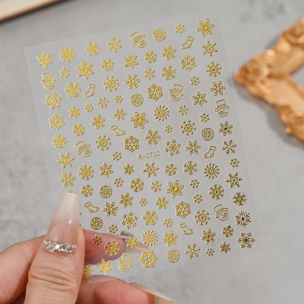 小红书爆款圣诞雪花美甲贴纸镭射银白色雪花麋鹿圣诞节指甲装饰贴