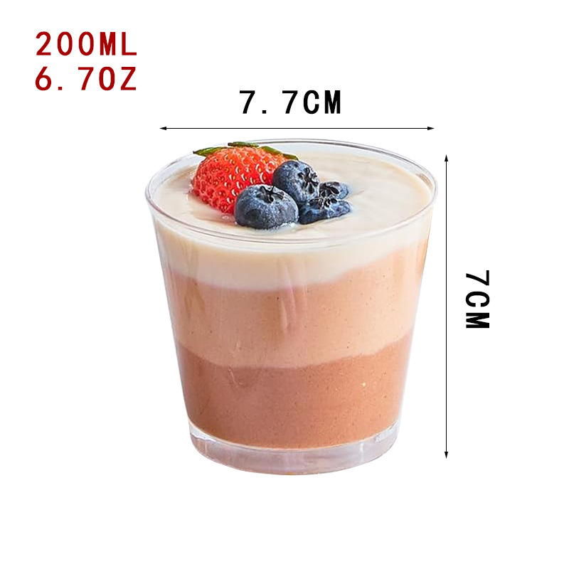 Disposable Plastic Trapezoidal Dessert Cups Gold Mousse Cup Ice Cream Cup Parfait Cup Chocolate Dessert Cup with Spoons
