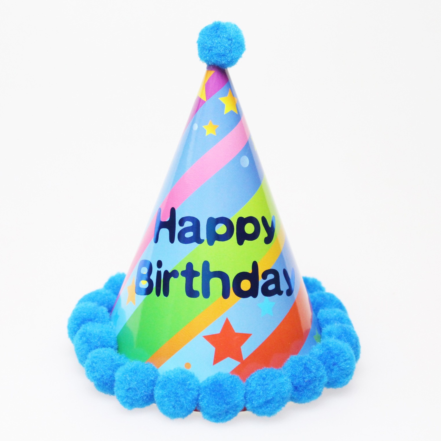 Pom Pom Birthday Party Hats, Colorful Paper Cone Hat for Kids Baby Birthday Party Decor