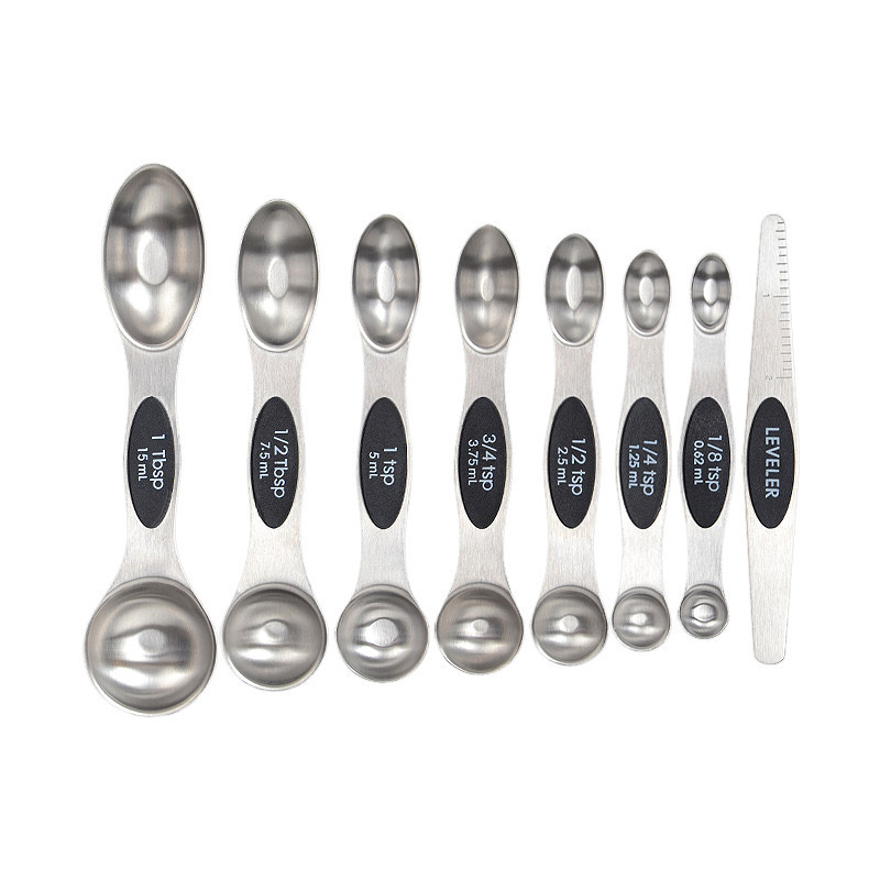 Magnetic Measuring Spoons Set of 9 Dual Sided Stainless Steel Measuring Spoons Stackable Nesting Tablespoon Teaspoon, Fits in Spice Jars, for Dry or Liquid Ingredients