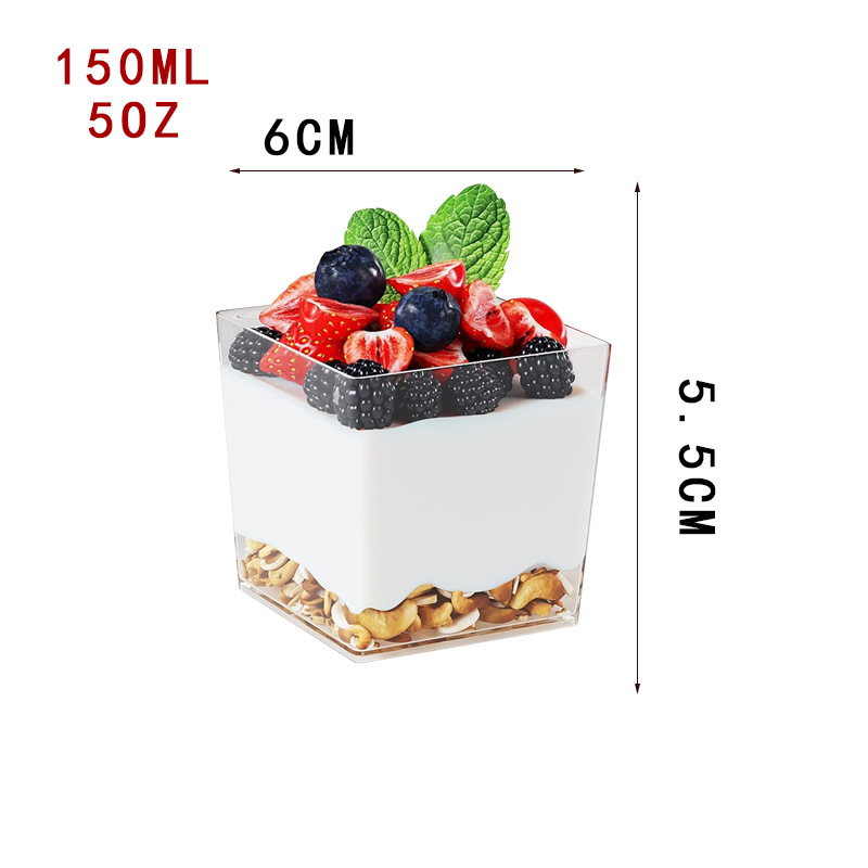 Disposable Plastic Trapezoidal Dessert Cups Gold Mousse Cup Ice Cream Cup Parfait Cup Chocolate Dessert Cup with Spoons
