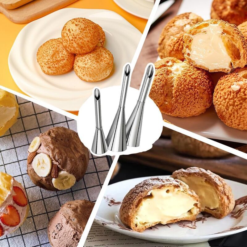 5Pcs Long Filling Puff Piping Tips Set, 304 Stainless Steel Cream Injector Nozzles for Puff, Croissant, Eclair Dessert Filling