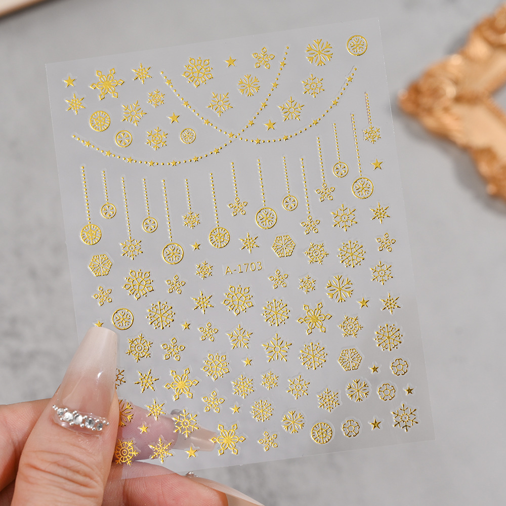 小红书爆款圣诞雪花美甲贴纸镭射银白色雪花麋鹿圣诞节指甲装饰贴