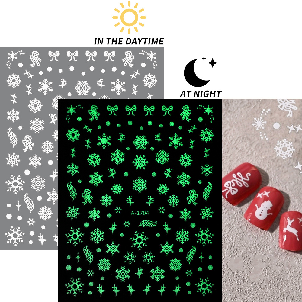 小红书爆款圣诞雪花美甲贴纸镭射银白色雪花麋鹿圣诞节指甲装饰贴