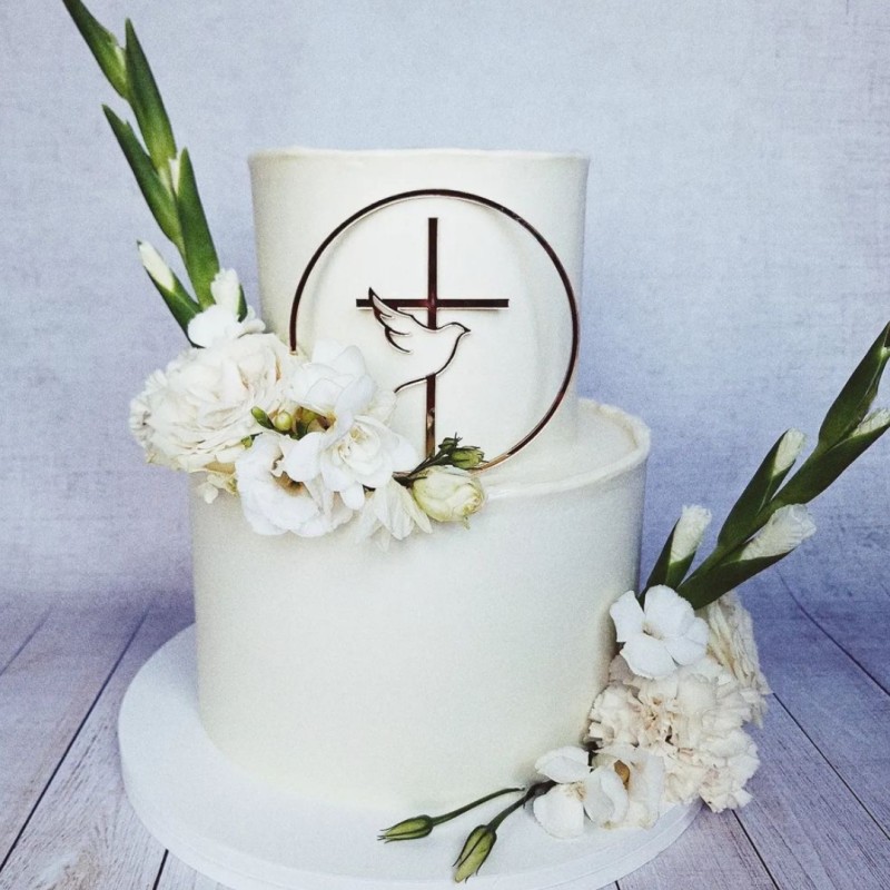 Acrylic Holy Communion Cake Topper, IHS Religious Cross Peace Dove Cake Decoration Picks