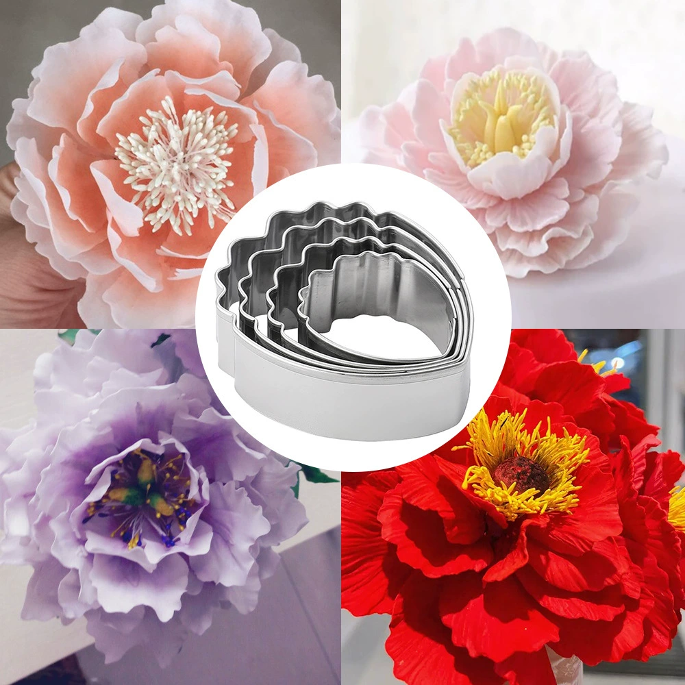 Professional Peony Cutter & Veiner Set | Stainless Steel Cookie Cutter with Silicone Veining Mold | Fondant Gumpaste Flower Making Tool