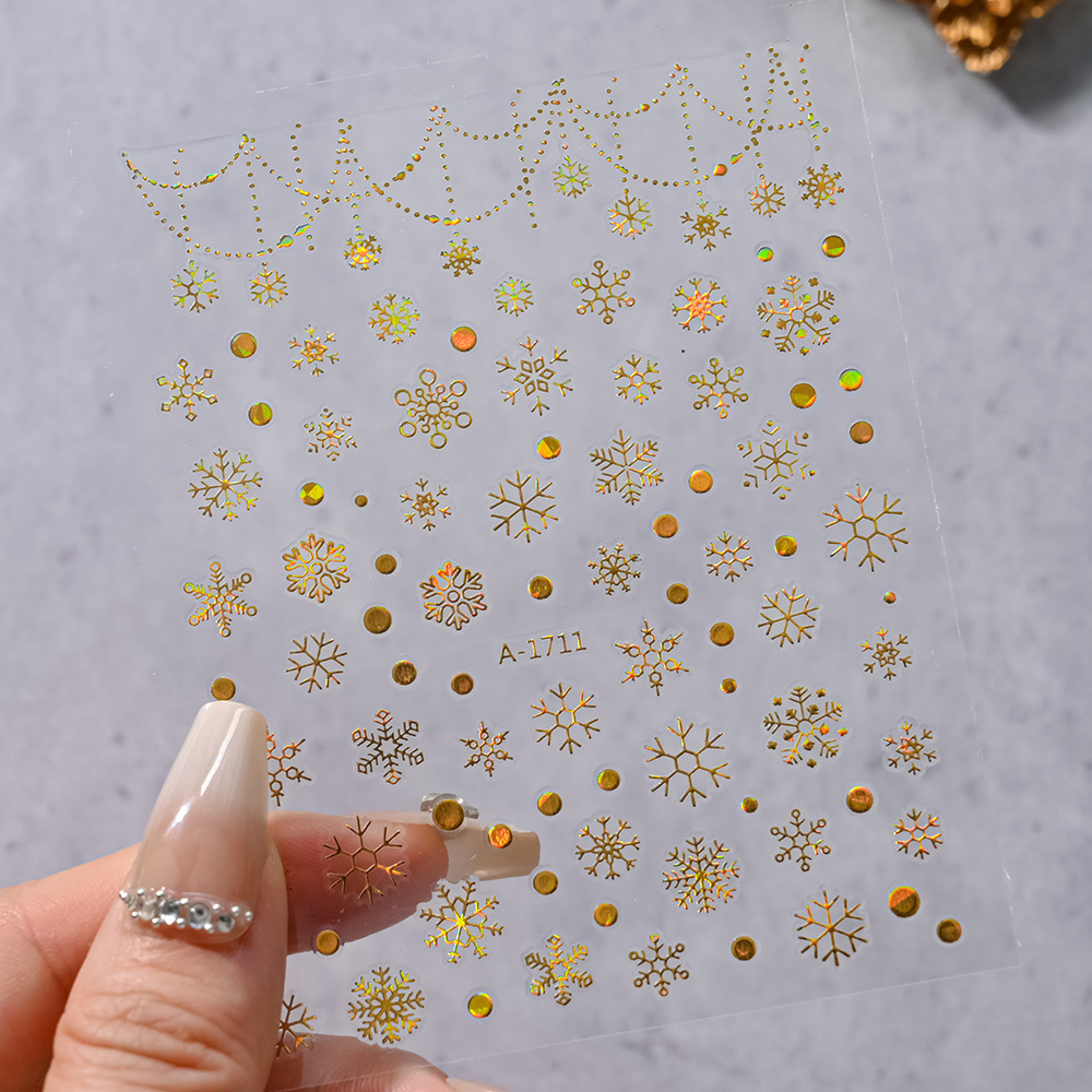 小红书爆款圣诞雪花美甲贴纸镭射银白色雪花麋鹿圣诞节指甲装饰贴