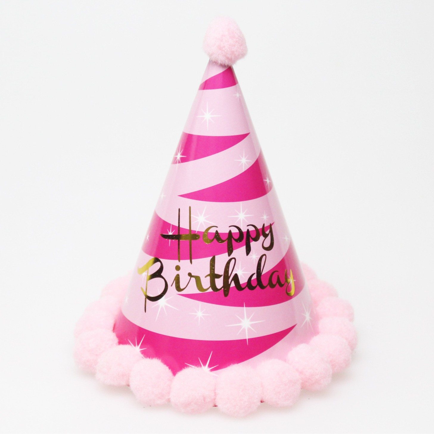 Pom Pom Birthday Party Hats, Colorful Paper Cone Hat for Kids Baby Birthday Party Decor