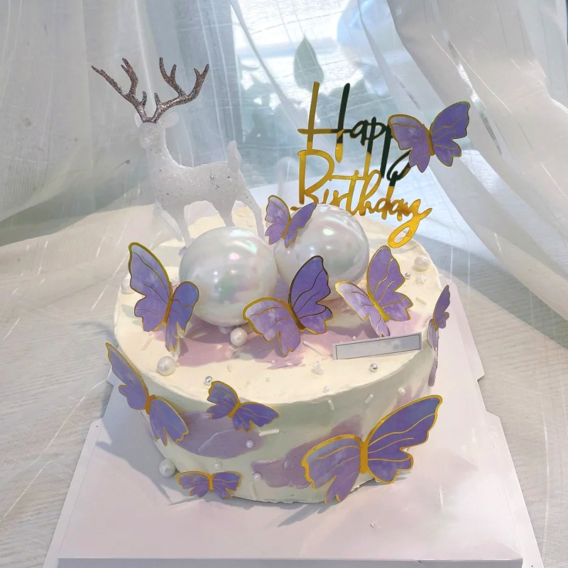 DIY Colorful Glittering Gold-Foil Butterflies & Wave Flags - Baking Toppers for Birthday Cakes, Perfect for Decorating Internet-Famous Dessert Tables