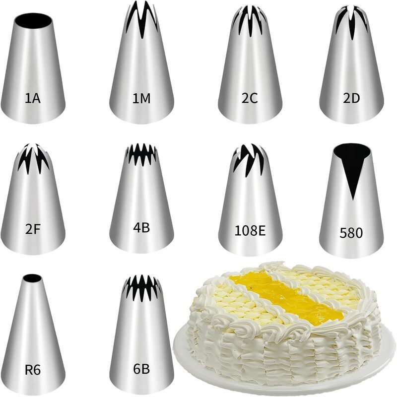 9Pcs Large Seamless 304 Stainless Steel Piping Tips Set, Rose Flower Icing Nozzles for Cake Cupcake Cookie Decorating