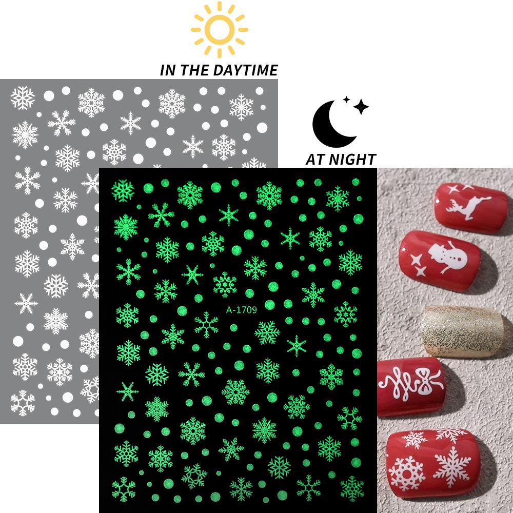 小红书爆款圣诞雪花美甲贴纸镭射银白色雪花麋鹿圣诞节指甲装饰贴