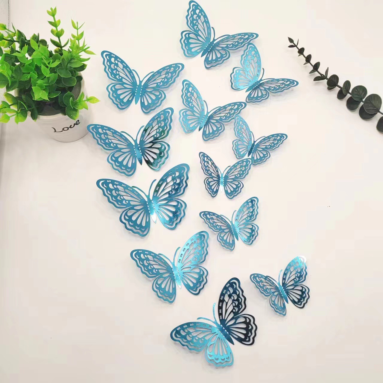 Shimmering 3D Butterfly Decor Set: Laser-Cut Metallic Design for Walls & Cakes, 12pcs in Mixed Sizes