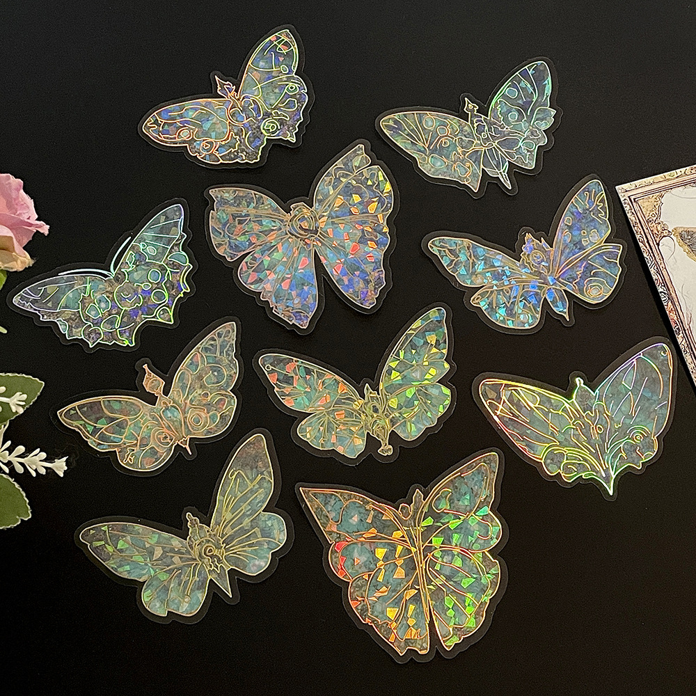 Rainbow Holographic Butterfly Stickers with Gold Foil: Iridescent Decor for Crafts & Journals