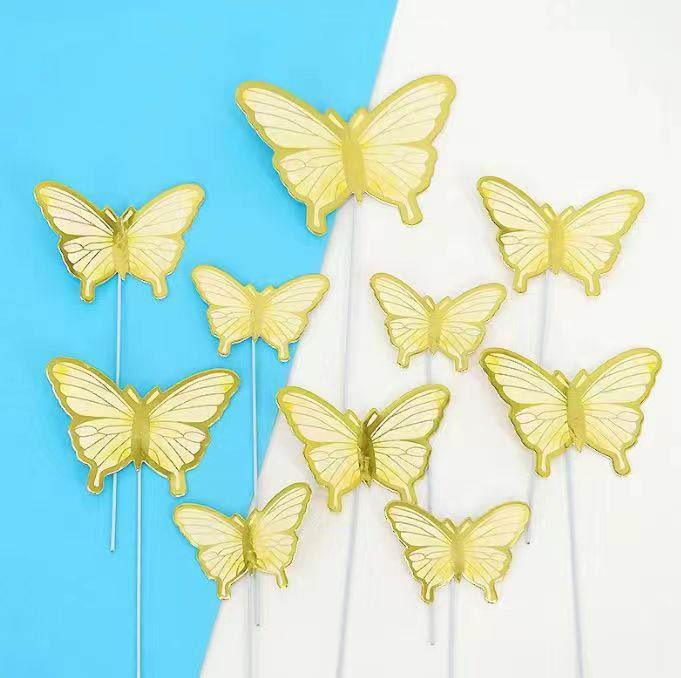 DIY Colorful Glittering Gold-Foil Butterflies & Wave Flags - Baking Toppers for Birthday Cakes, Perfect for Decorating Internet-Famous Dessert Tables