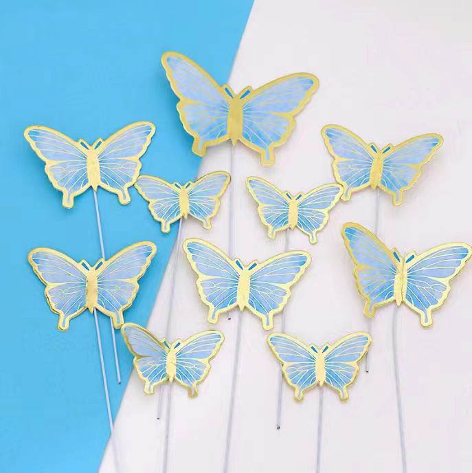 DIY Colorful Glittering Gold-Foil Butterflies & Wave Flags - Baking Toppers for Birthday Cakes, Perfect for Decorating Internet-Famous Dessert Tables
