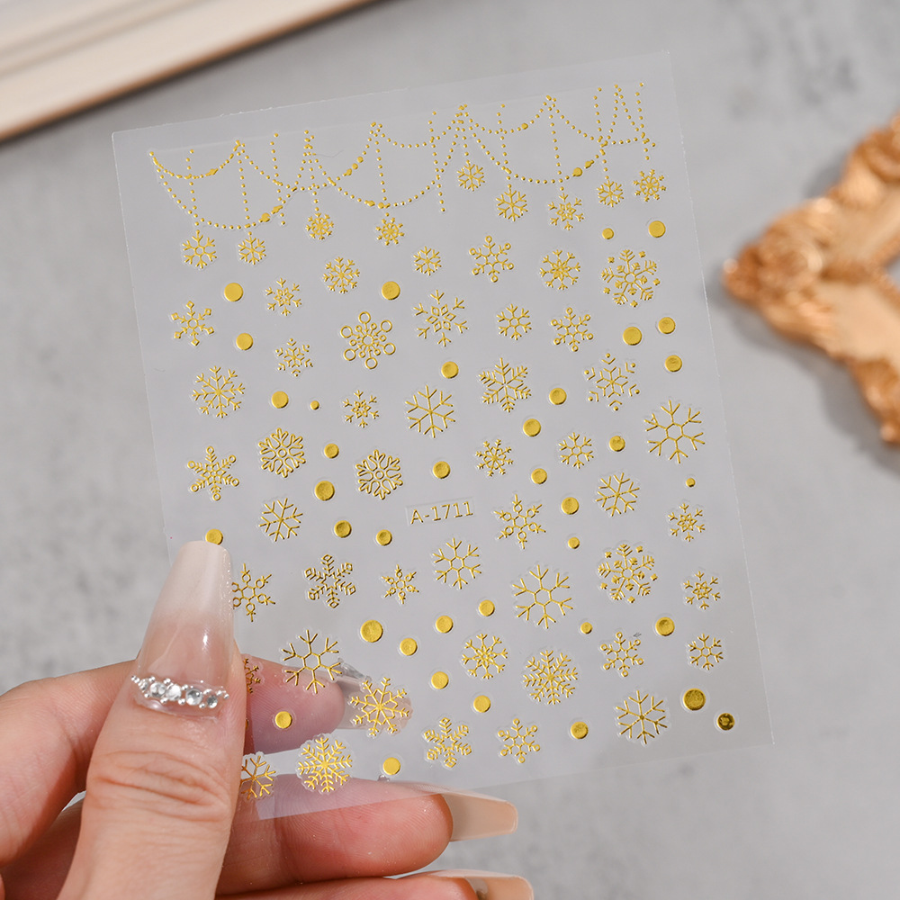 小红书爆款圣诞雪花美甲贴纸镭射银白色雪花麋鹿圣诞节指甲装饰贴