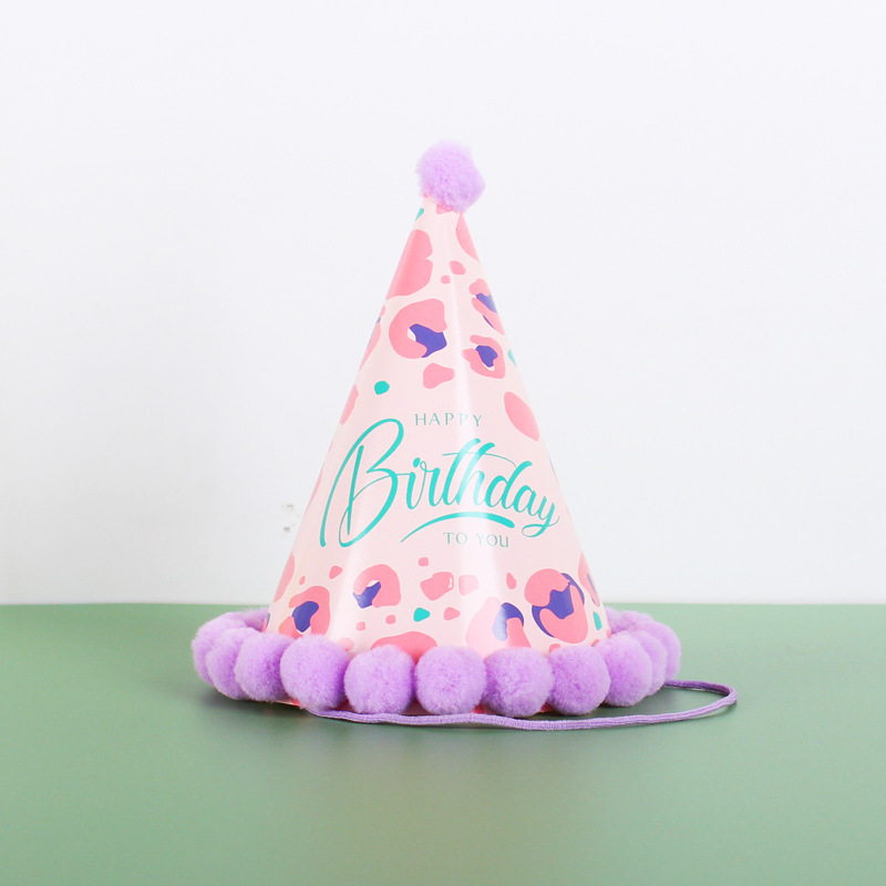Pom Pom Birthday Party Hats, Colorful Paper Cone Hat for Kids Baby Birthday Party Decor