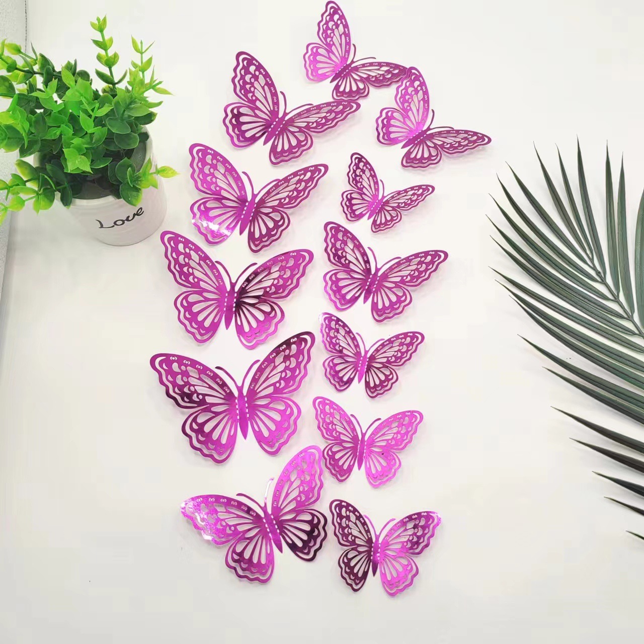 Shimmering 3D Butterfly Decor Set: Laser-Cut Metallic Design for Walls & Cakes, 12pcs in Mixed Sizes