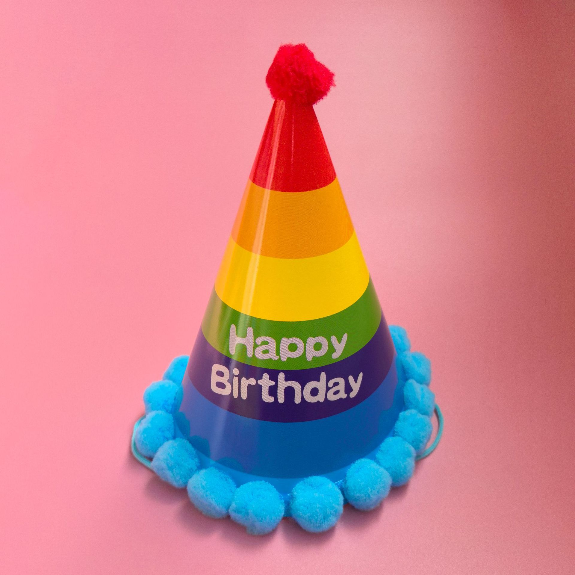 Pom Pom Birthday Party Hats, Colorful Paper Cone Hat for Kids Baby Birthday Party Decor
